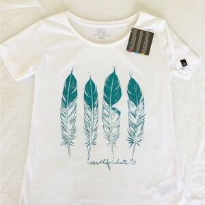 PRICE DROP! NWT White T-Shirt with Teal Feather Design